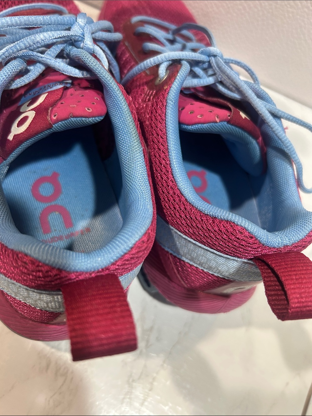 On Running Women's Magenta Running Shoes with Light Blue Accents - Picture 5 of 11